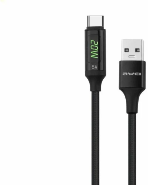 Awei CL-123T USB to Type-C με Οθόνη LED Μαύρο 1.0m