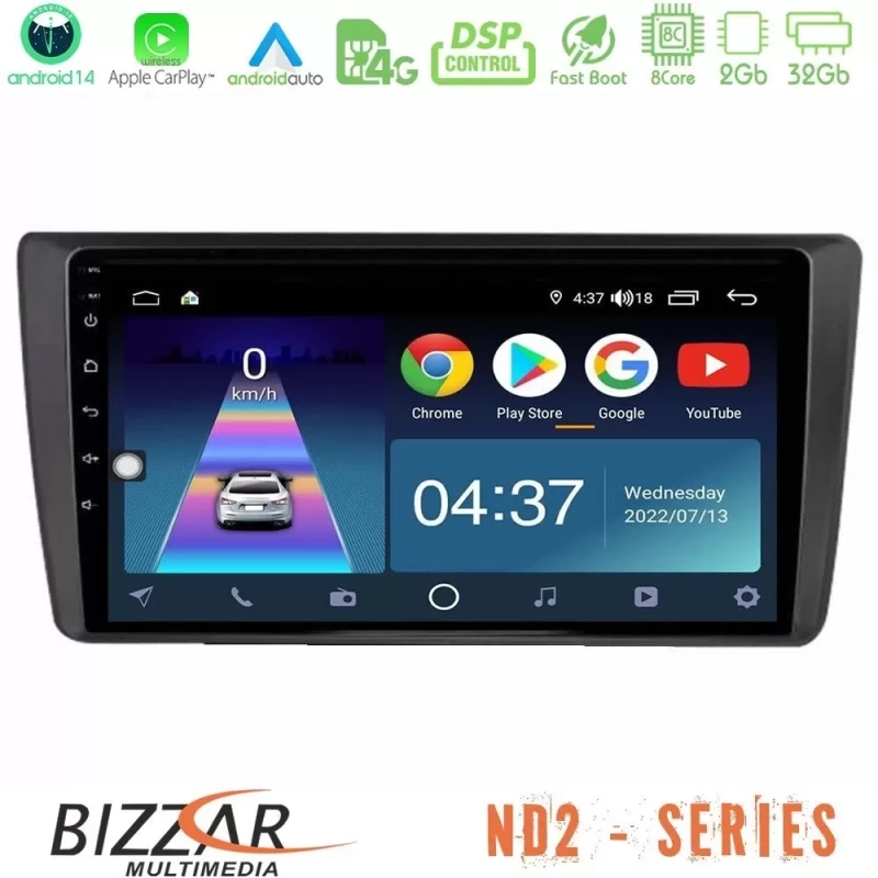 Bizzar ND2 Series 8Core Android14 2+32GB Skoda Octavia 2004-2012 Navigation Multimedia Tablet 9″ Με Carplay & Android Auto U-ND2-SK1914