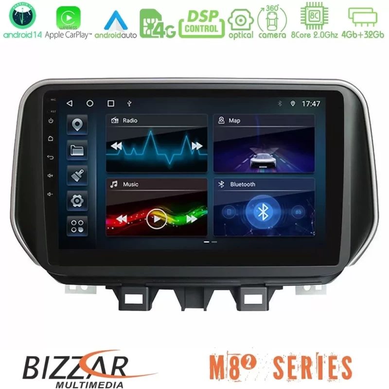 Bizzar M8² Series 8Core Android14 4+32GB Hyundai Tucson 2019- Navigation Multimedia Tablet 9" Με Carplay & Android Auto U-M82-HY0504