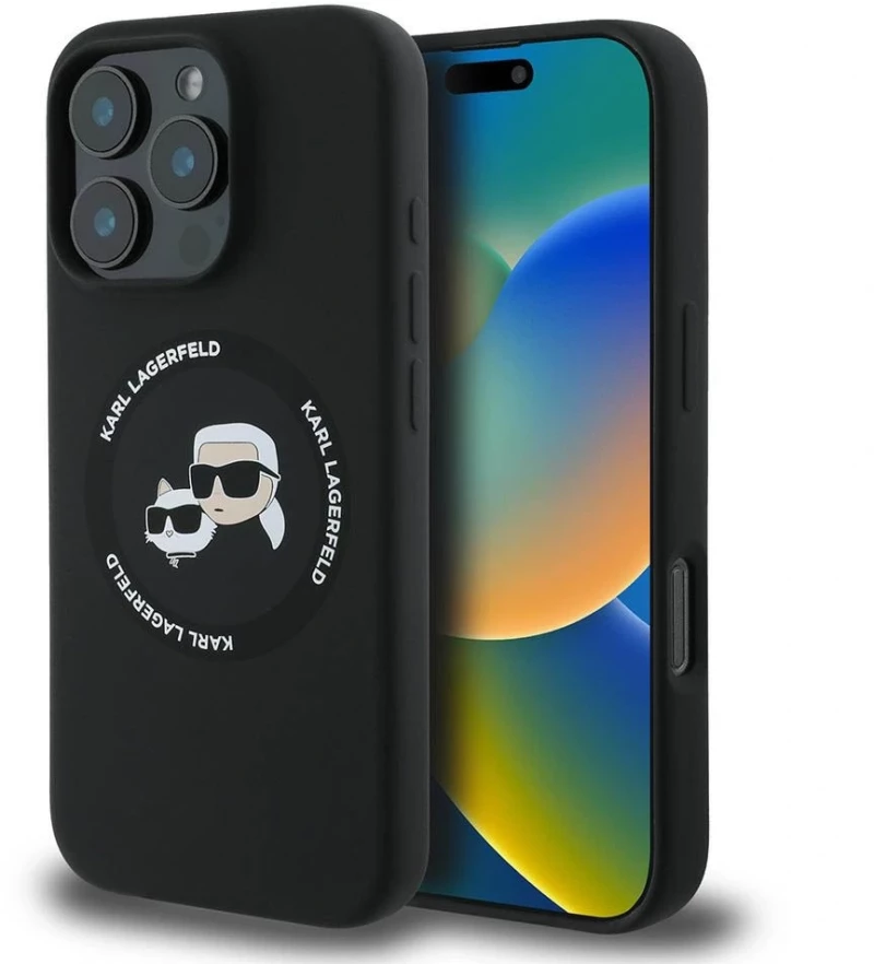 Karl Lagerfeld Θήκη Silicone MagSafe iPhone 16 Pro Karl & Choupette Heads Black