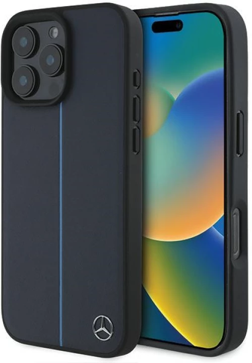 Mercedes MB Blue Line Leather MagSafe Case for iPhone 16 Pro Max - Navy Blue