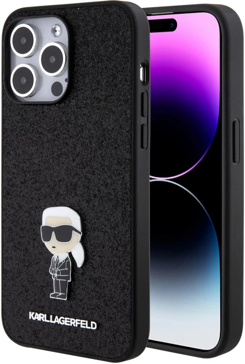 Karl Lagerfeld Θήκη Fixed Glitter Metal Ikonik iPhone 15 Pro Max Black