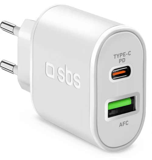 SBS TETRPD20W 20W USB-A USB-C Wall Charger with Power Delivery - White