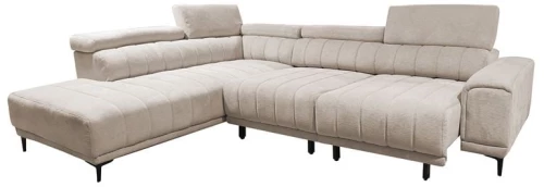 Massimo γωνιακός καναπές με δεξιά γωνία και υφασμάτινη επένδυση σε μπεζ απόχρωση ανακλινόμενα κεφαλάρια και συρόμενα καθίσματα 289x229x107 εκ
