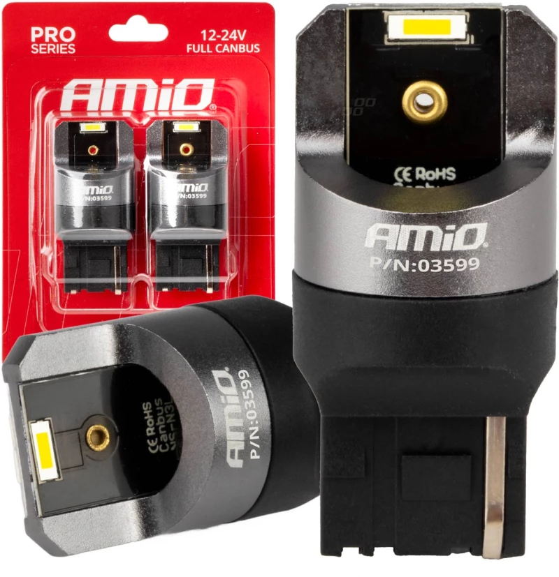 ΛΑΜΠΑΚΙΑ W21W 12/24V 6.000K 2SMD LED FULL CAN-BUS ΛΕΥΚΑ PRO SERIES AMIO - 2 Τεμ.