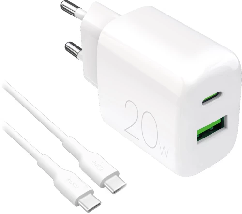 Puro PROLITE 20W USB-A / USB-C wall charger + USB-C - USB-C cable 1.2m - white