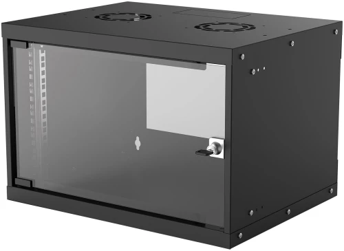 Intellinet 19" Network Cabinet - Wall Mount (Basic), 6U, 400mm Deep, Black, Flatpack, Max 50kg, Usable Depth 340mm, Glass Door, Rack, Parts for wall installation (eg screws and rawl plugs) not included