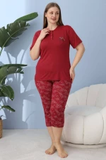 Γυναικεία πιτζάμα κάπρι με κοντό μανίκι 30147 - ΜΠΟΡΝΤΟ