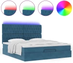 vidaXL Οθωμανικό κρεβάτι με στρώματα & LEDs Σκούρο μπλε Βελούδο