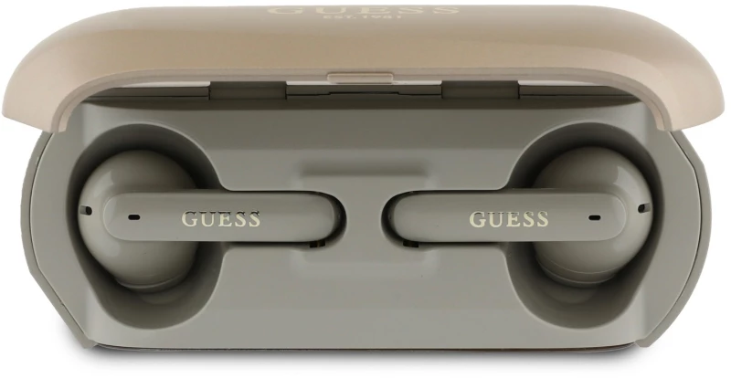 Guess Elongated Metallic Classic Printed Logo True Wireless ENC Earphones Gold - GUTWSC2MCDSD