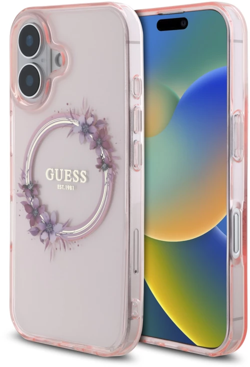 Guess Magsafe “Flower Wreath” Hard Case Θήκη προστασίας από σκληρό πλαστικό – iPhone 16 Ροζ – GUHMP16SHFWFCP