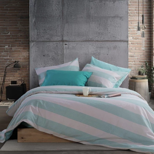 Σεντόνια Casual Stripe Με Λάστιχο (Σετ 4τμχ) Petrol Nef-Nef Homeware Υπέρδιπλo 160x235cm 100% Βαμβάκι