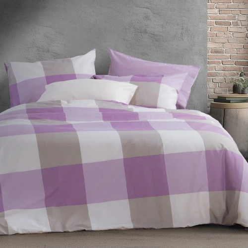 Σεντόνια Casual Check (Σετ 3τμχ) Mauve Nef-Nef Homeware Μονό 170x270cm 100% Βαμβάκι