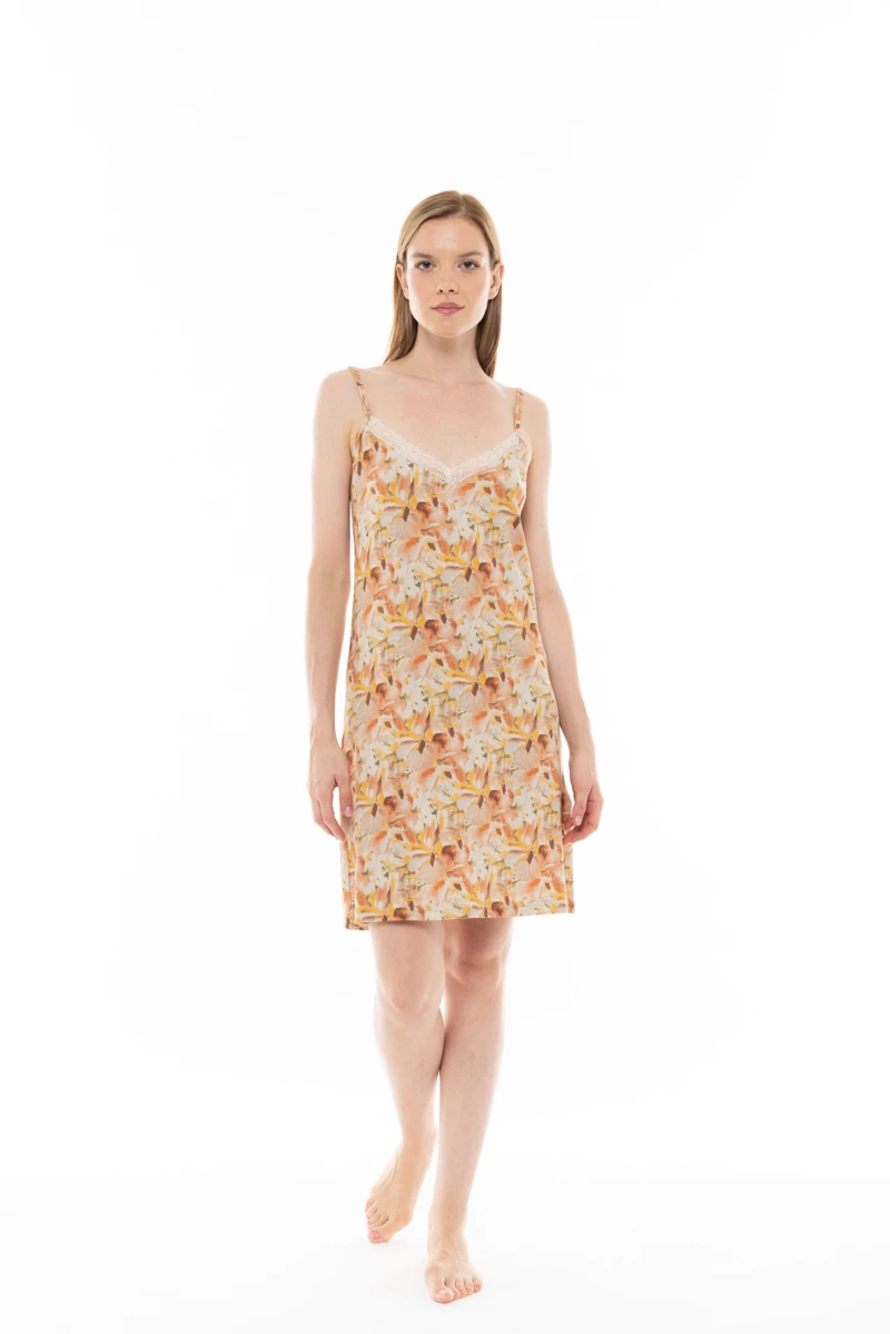 Γυναικείο Νυχτικό Pink Label - Floral - Τιράντα - Regular Fit - Viscose