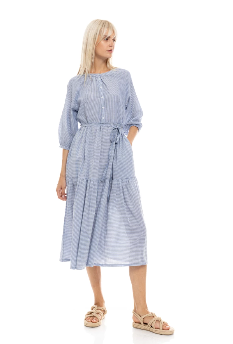 Γυναικείο Beachdress Pink Label - Φόρεμα - BLUE STRIPE LONG - Regular Fit - Viscose
