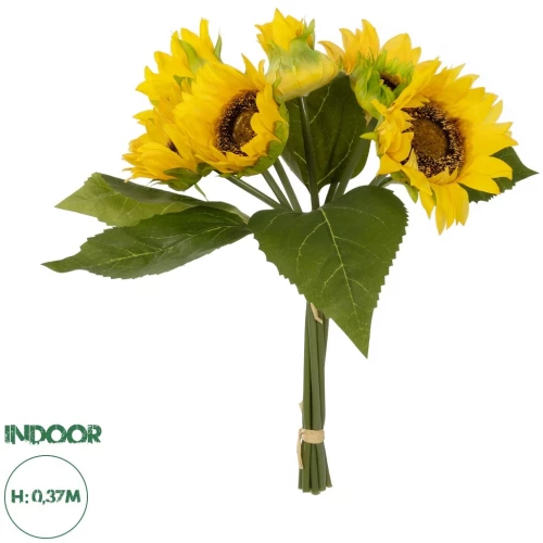 GloboStar® Artificial Garden YELLOW SUNFLOWER BRANCH 21386 Τεχνητό Διακοσμητικό Μπουκέτο Ηλιοτρόπιο Κίτρινο Y37cm