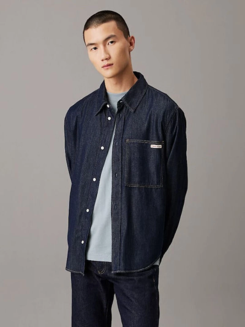 Calvin Klein ανδρικό regular τζιν πουκάμισο denim dark J30J326584-1bj
