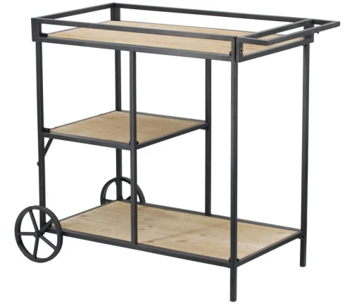 Artekko Bar Cart Μεταλλικό Μαύρο Τρόλεϊ Μπαρ με Ξύλινα Ράφια (82x40x68)cm Artekko 48368