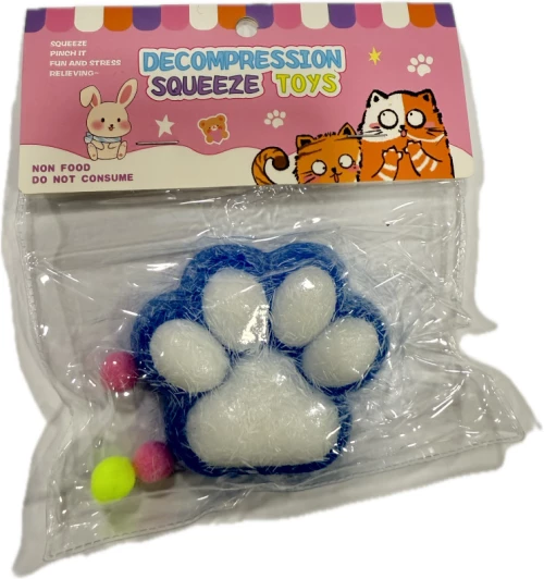 Antistress Pinch Squishy Taba Πατούσα με Pon Pon 7x6cm Μπλε