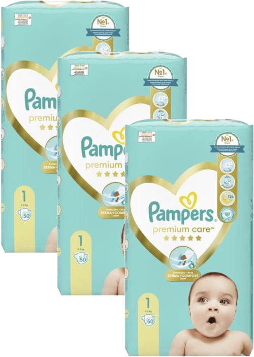 PAMPERS  Premium Care Newborn Value Pack Νo1 Για 2-5kg 150 Τεμάχια ( 3 Συσκευασίες Των 50 Τεμαχίων )