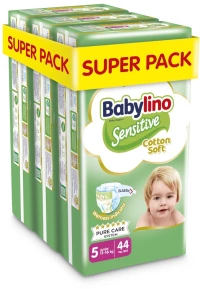 BABYLINO Sensitive Cotton Soft Πάνες Παιδικές Nο5 11-16kg (44x3) 132 Τεμάχια Super Pack