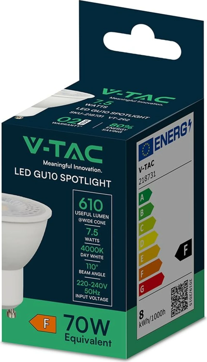V-TAC Σποτ LED GU10 7.5W 110° Διάφανο 4000K – SKU 218731