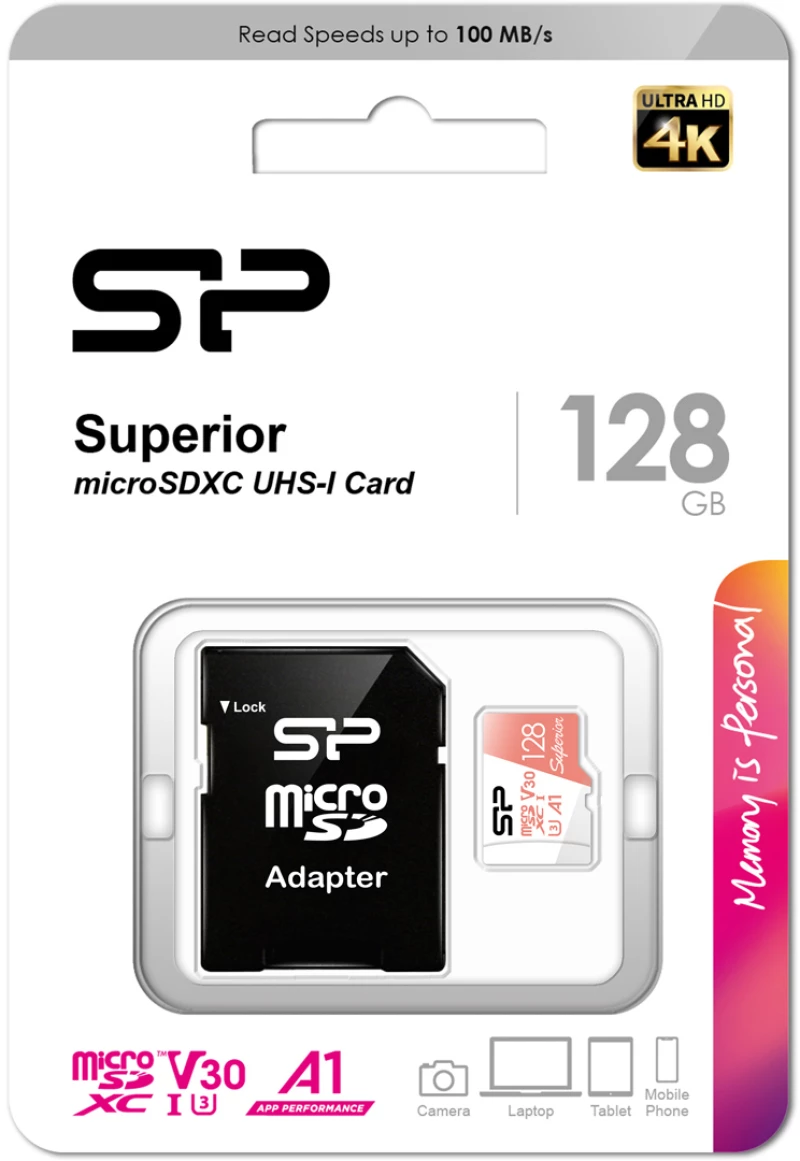 SILICON POWER κάρτα μνήμης microSDXC Superior  128GB  C10 UHS-I U3 A1 V30
