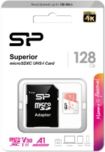 SILICON POWER κάρτα μνήμης microSDXC Superior  128GB  C10 UHS-I U3 A1 V30