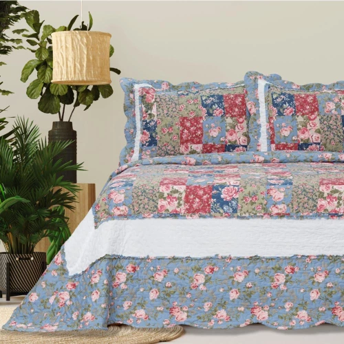 Κουβερλί Εμπριμέ Σετ Γ-1 Υπέρδιπλο Μπλε 220 x 240 cm + (2) 50 x 70 cm