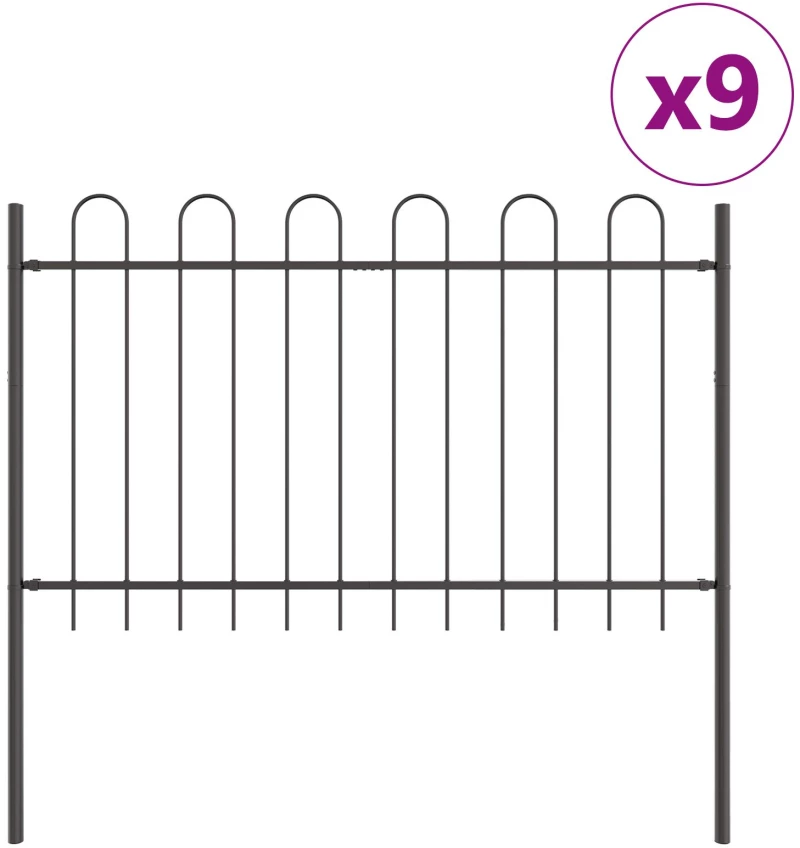 Φράχτης κήπου vidaXL με αψίδα, Γκρι, 15,3x1,2 μ, Μέταλλο