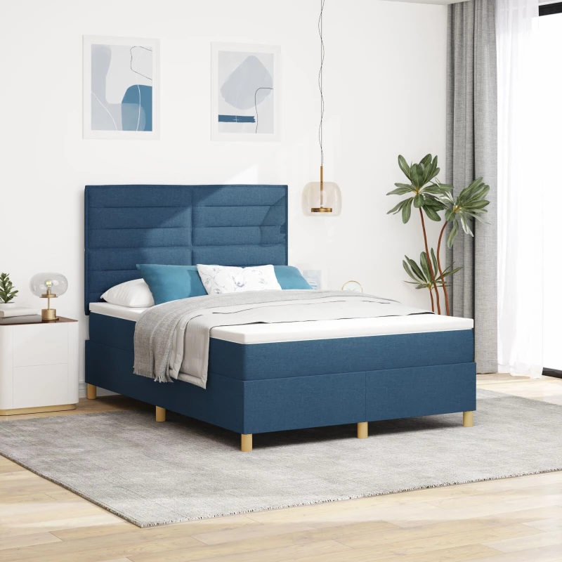 vidaXL Κρεβάτι Box Spring με Στρώμα Μπλε 140x190 εκ. Ύφασμα