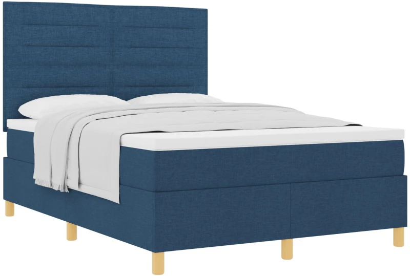 vidaXL Κρεβάτι Box Spring με Στρώμα Μπλε 140x190 εκ. Ύφασμα