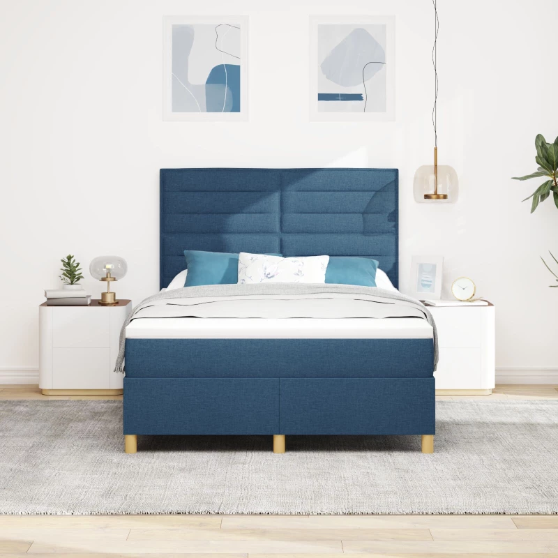 vidaXL Κρεβάτι Box Spring με Στρώμα Μπλε 140x190 εκ. Ύφασμα
