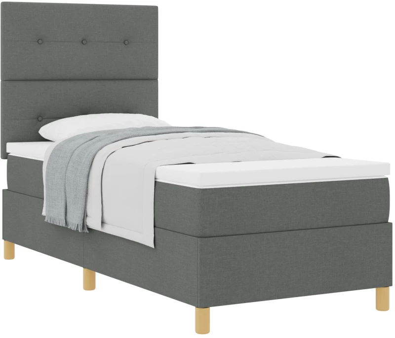 vidaXL Κρεβάτι Box Spring με Στρώμα Σκούρο Γκρι 90x200 εκ. Υφάσματος