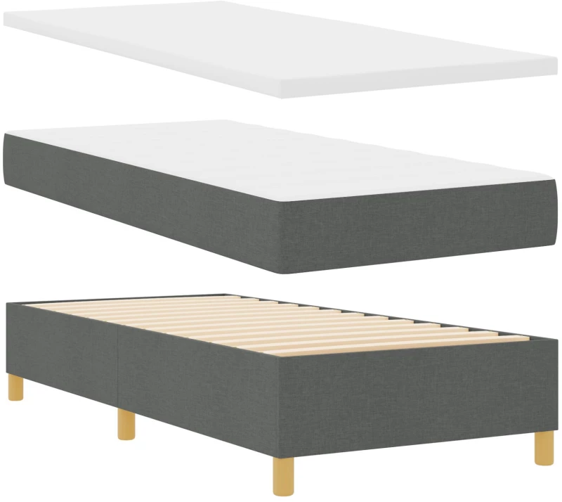 vidaXL Κρεβάτι Box Spring με Στρώμα Σκούρο Γκρι 90x200 εκ. Υφάσματος