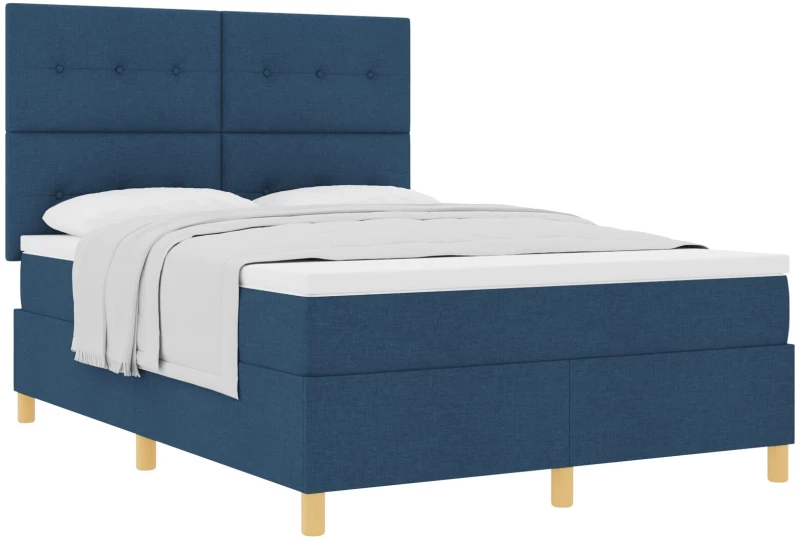 vidaXL Κρεβάτι Box Spring με Στρώμα Μπλε 140x190 εκ Ύφασμα