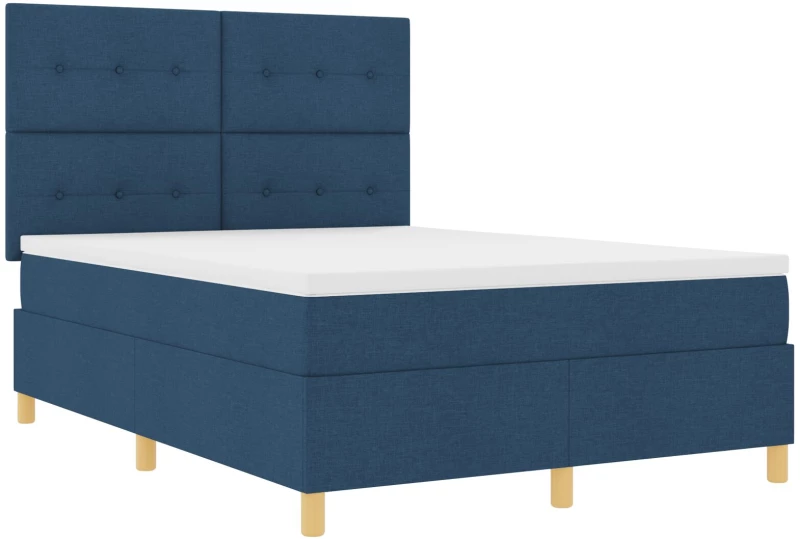 vidaXL Κρεβάτι Box Spring με Στρώμα Μπλε 140x190 εκ Ύφασμα