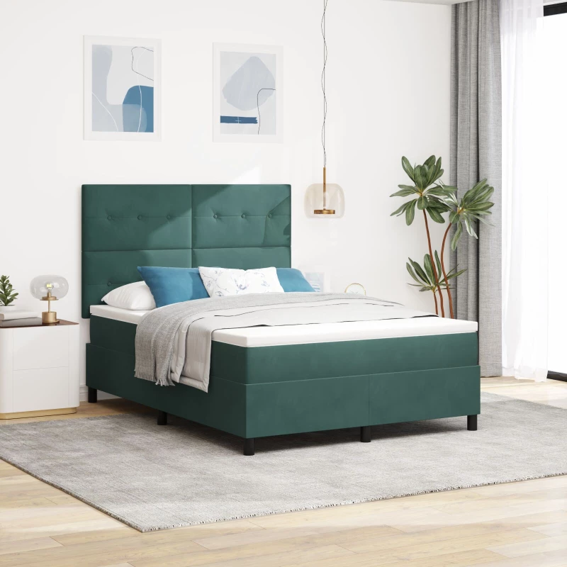 Κρεβάτι Box Spring με Στρώμα vidaXL Σκούρο Πράσινο 140x190 εκ. Βελούδο