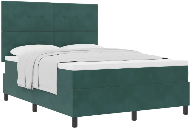Κρεβάτι Box Spring με Στρώμα vidaXL Σκούρο Πράσινο 140x190 εκ. Βελούδο
