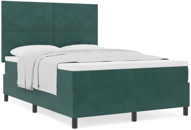 Κρεβάτι Box Spring με Στρώμα vidaXL Σκούρο Πράσινο 140x190 εκ. Βελούδο