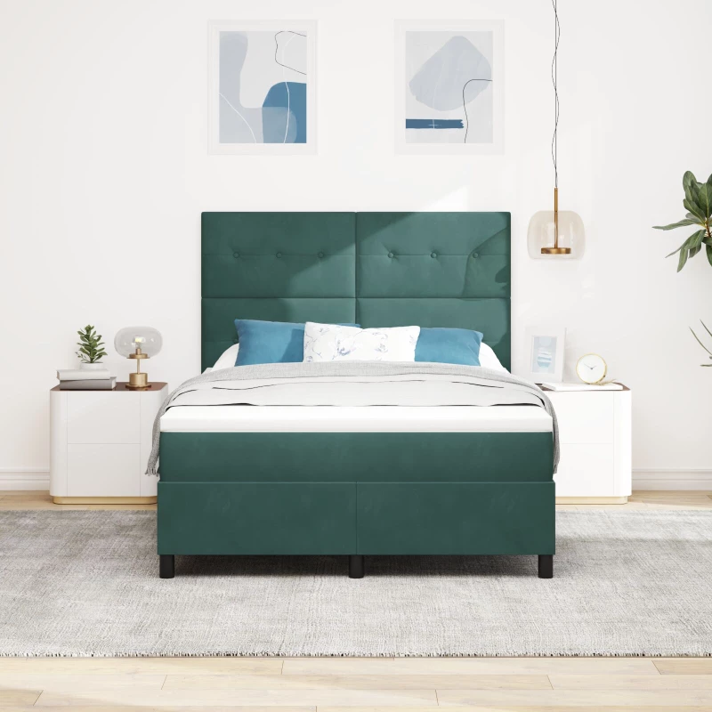Κρεβάτι Box Spring με Στρώμα vidaXL Σκούρο Πράσινο 140x190 εκ. Βελούδο