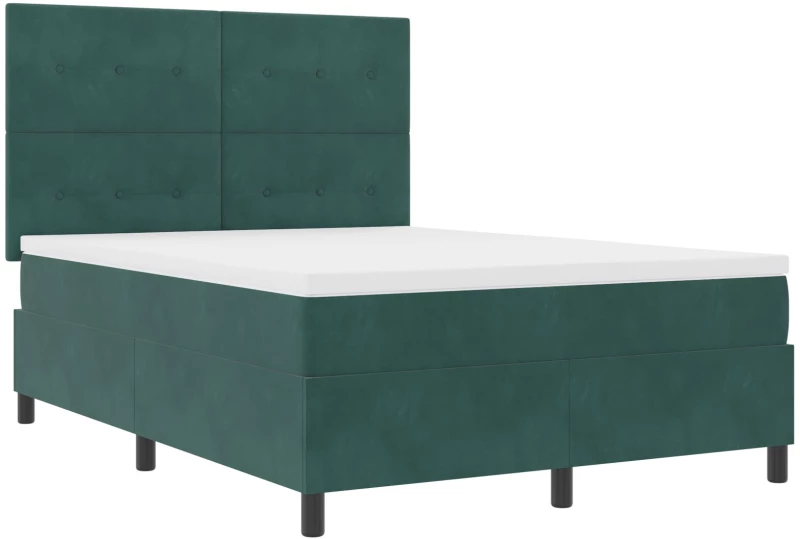 Κρεβάτι Box Spring με Στρώμα vidaXL Σκούρο Πράσινο 140x190 εκ. Βελούδο