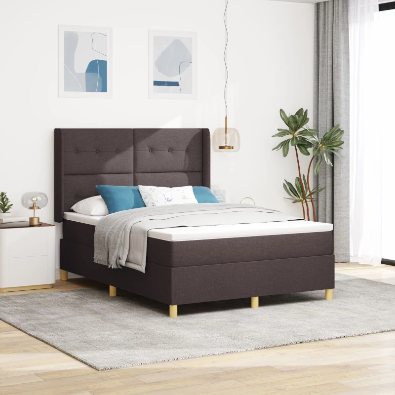 vidaXL Κρεβάτι Box Spring με Στρώμα Σκούρο Καφέ 140x190 εκ Υλικό