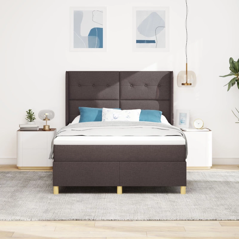 vidaXL Κρεβάτι Box Spring με Στρώμα Σκούρο Καφέ 140x190 εκ Υλικό