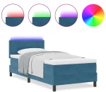 vidaXL Κρεβάτι με Στρώμα & LED Σκούρο Μπλε 90x200 εκ Βελούδο
