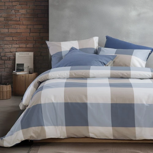 Σεντόνια Casual Check Με Λάστιχο (Σετ 3τμχ) Denim Nef-Nef Homeware Μονό 100x235cm 100% Βαμβάκι