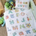 Κουβέρτα Βρεφική Πικέ Alphabet Monster White Nef-Nef Homeware Αγκαλιάς 80x110cm 100% Βαμβάκι