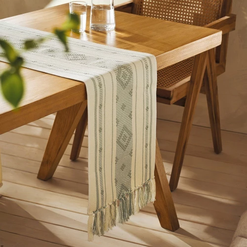 Runner Ubertha 372 35x180cm Beige-Green Gofis Home 35x180 Βαμβάκι-Πολυέστερ