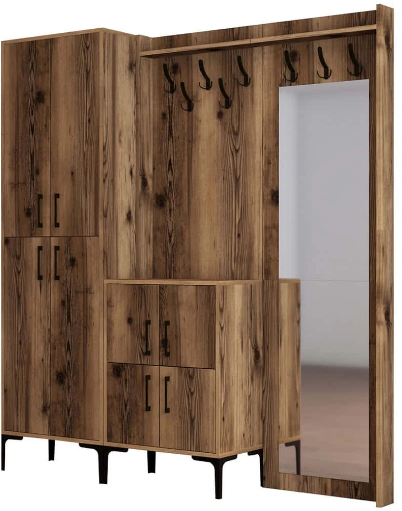 Έπιπλο Εισόδου Berlin 845HCT4216 180x35x200cm Walnut Μοριοσανίδα, Μέταλλο