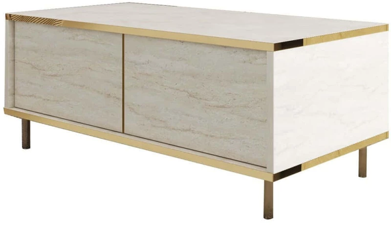 Τραπέζι Σαλονιού Imaj 382NRC1532 90x45x40cm Travertine Beige-Gold
